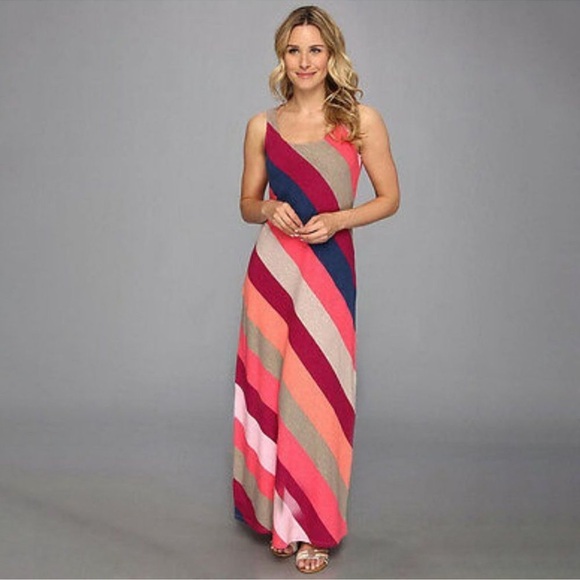 Tommy Bahama Pearl Stripe Maxi Dress in cherry pink jewel tones tank maxi Sz M - Picture 3 of 11
